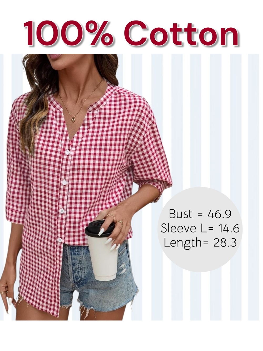 Red Gingham 100% Cotton Shirt